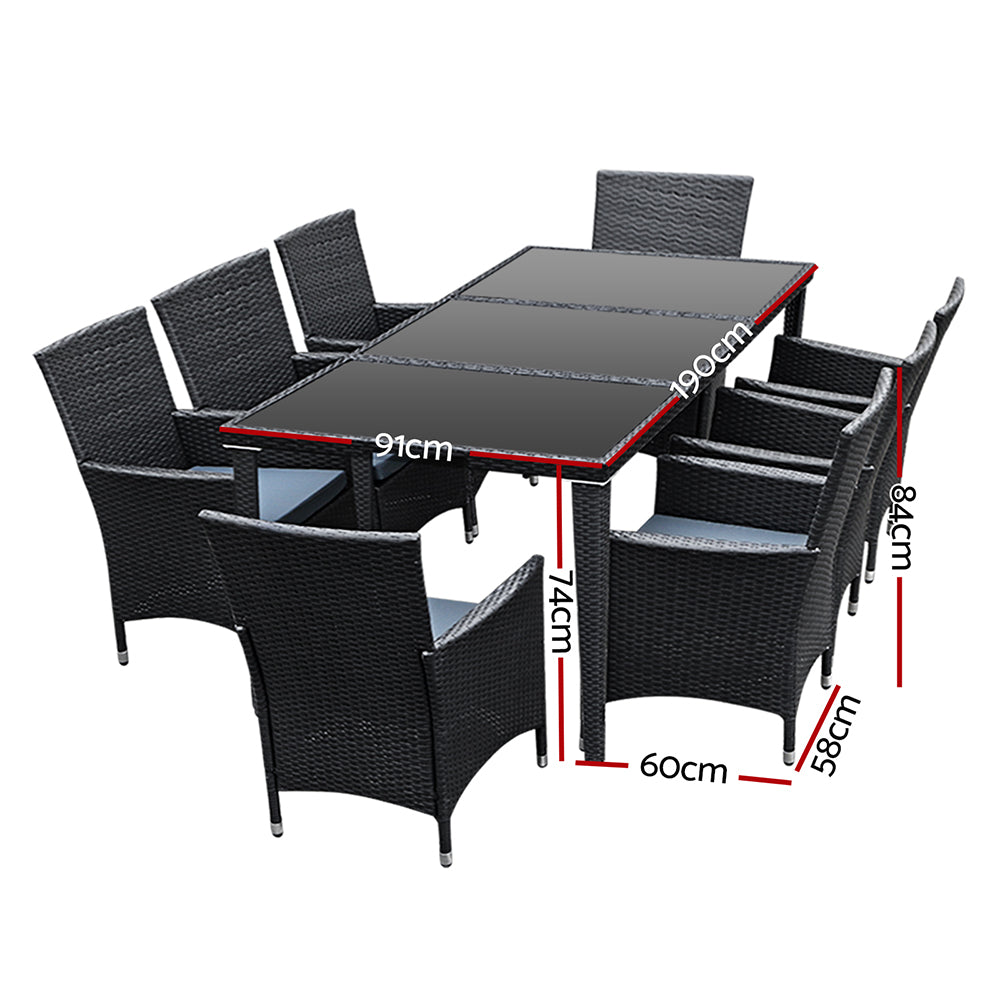 Riviera Outdoor Dining Set – Black – 9 Piece