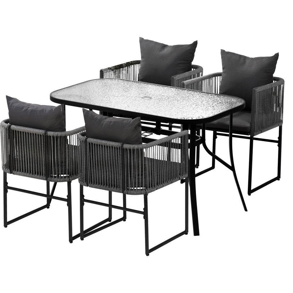 Nova 5PCS Outdoor Dining Set Table and Chairs Rope Patio Furniture Garden Black