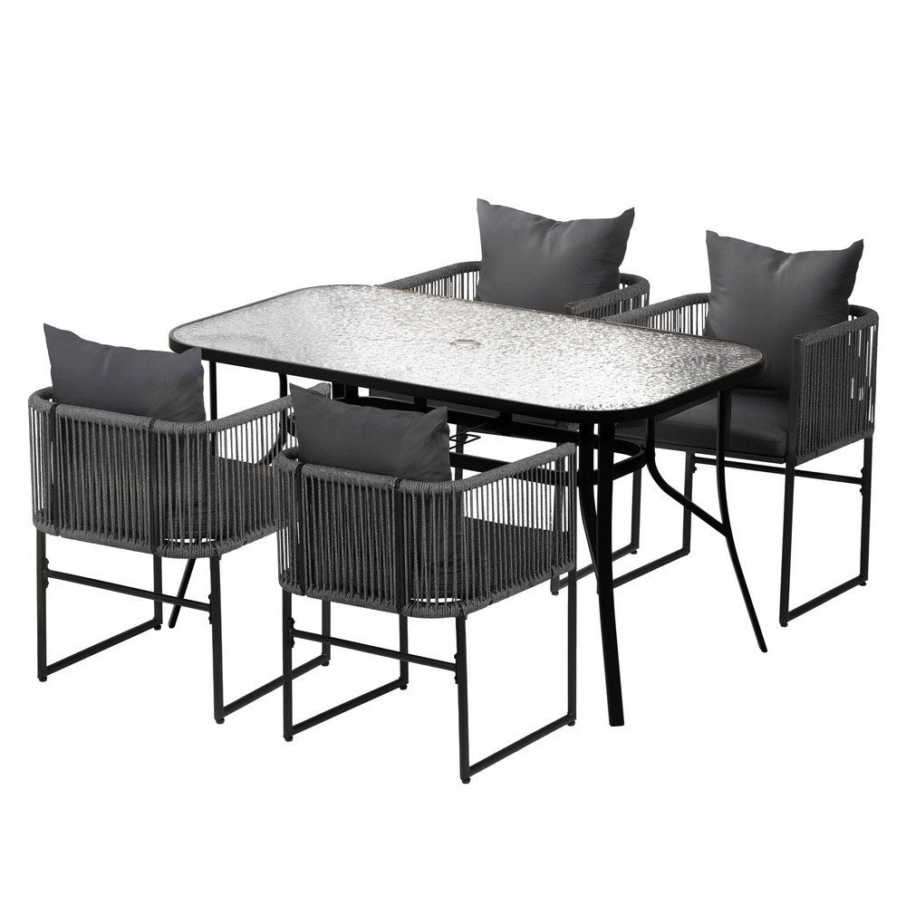 Nova 5PC Outdoor Dining Set Table and Chairs Patio Furniture Garden Bistro Set Black