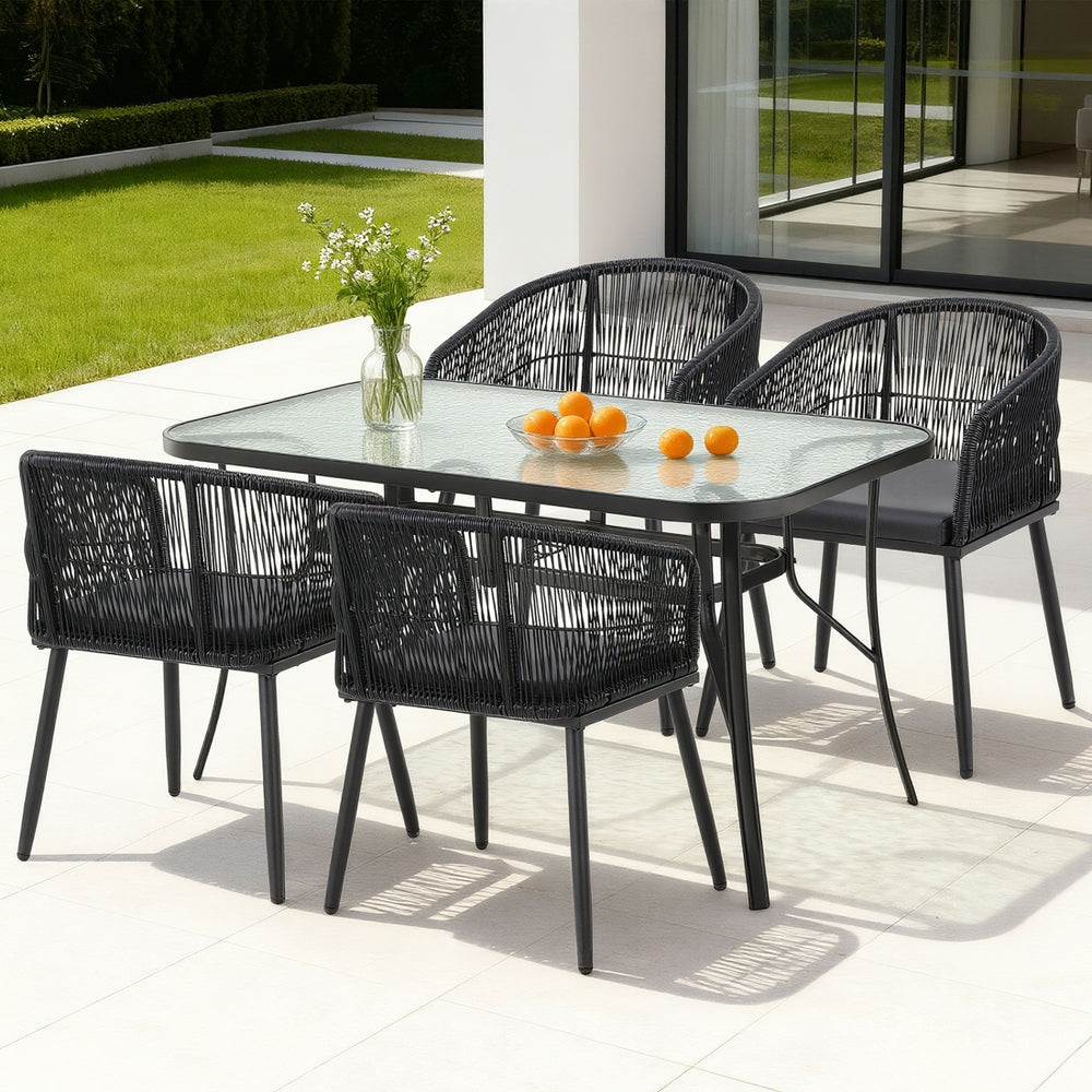 Atlas 5PC Outdoor Dining Set Table and Chairs Garden Patio Furniture Bistro Set Black