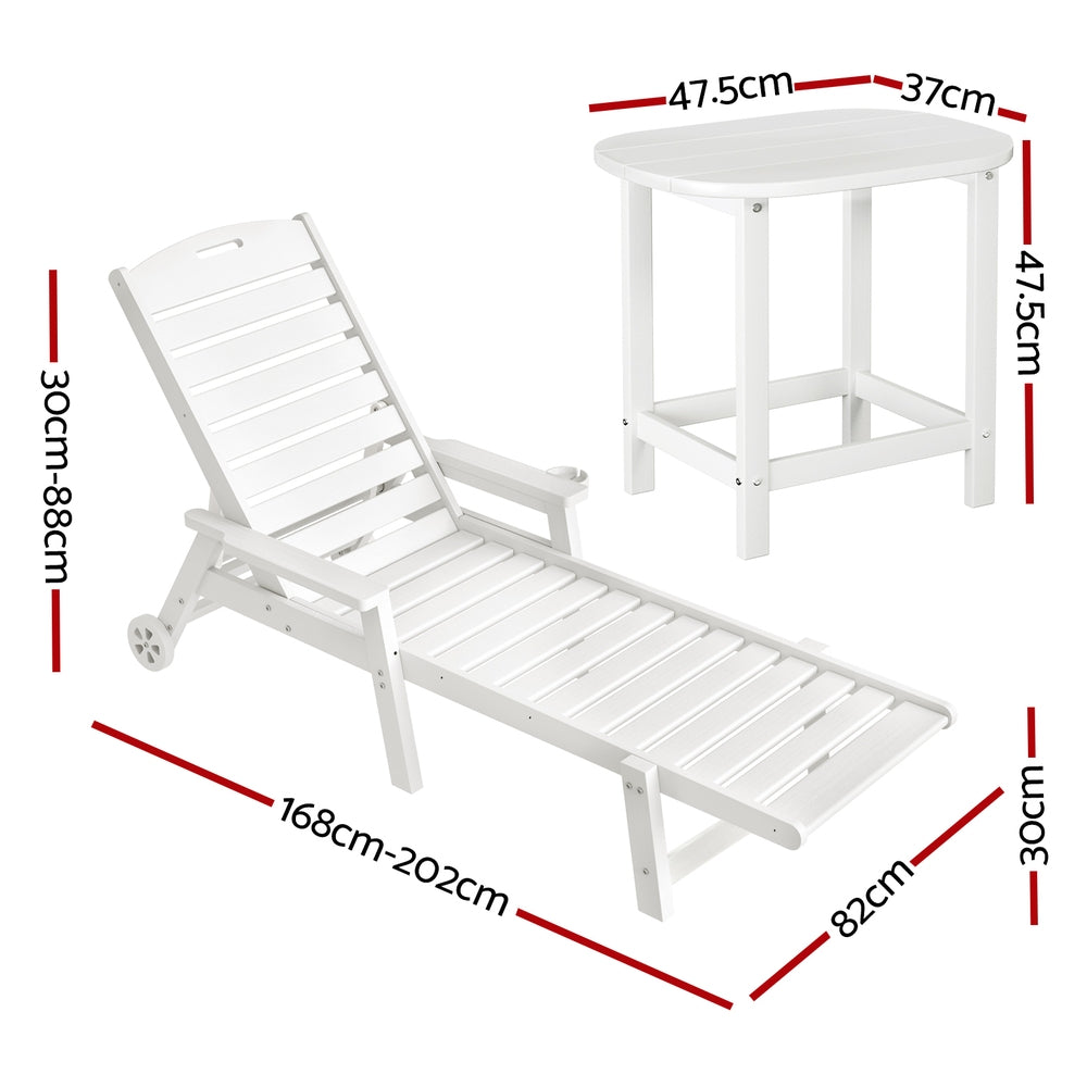 Riviera HDPE Sun Lounger – White – With Wheels