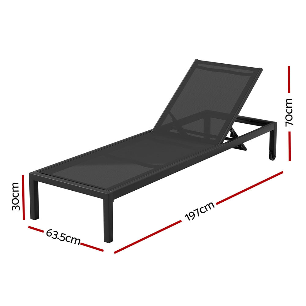 Solana Aluminium Sun Lounger – Black – 197 cm