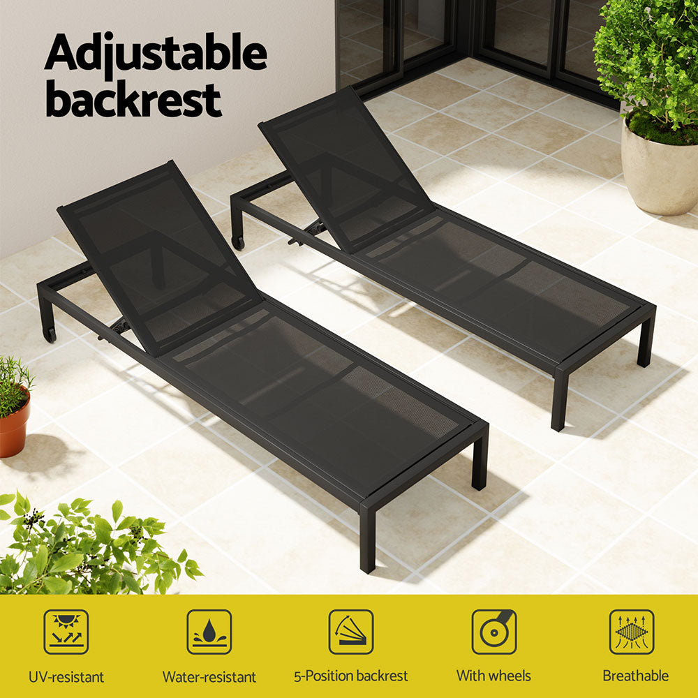 Solana Aluminium Sun Lounger – Black – 197 cm