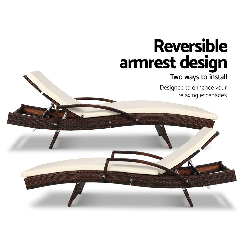 Atlas Wicker Sun Loungers with Cushions – Brown – Set of 2