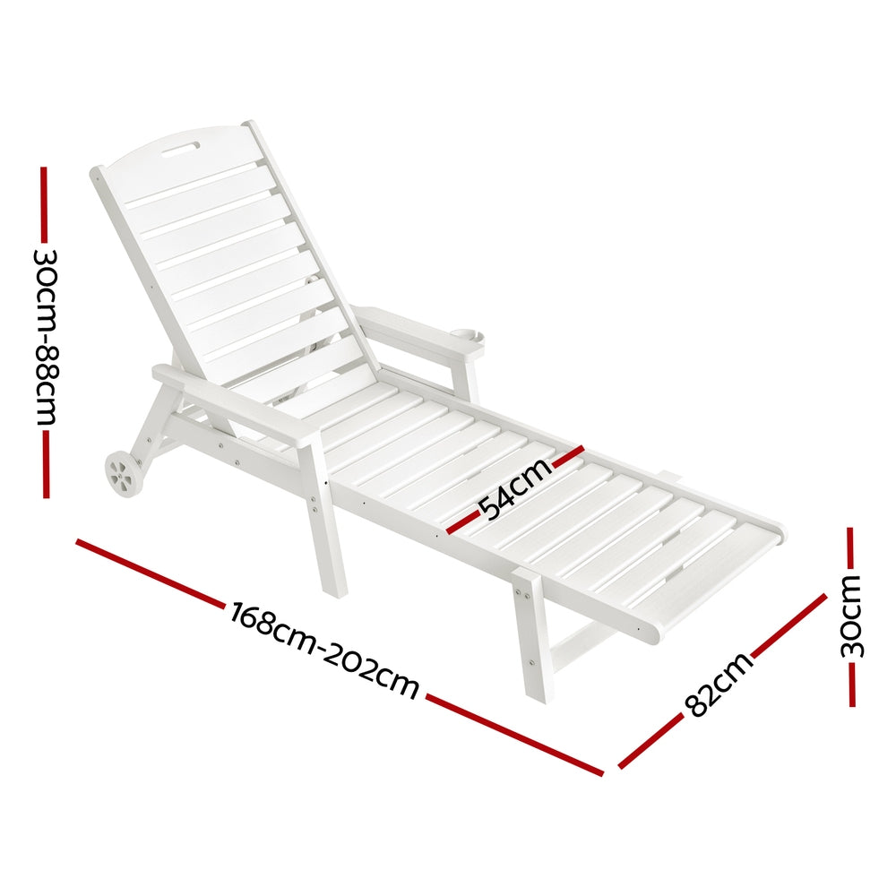 Palermo HDPE Sun Lounger – White – With Wheels