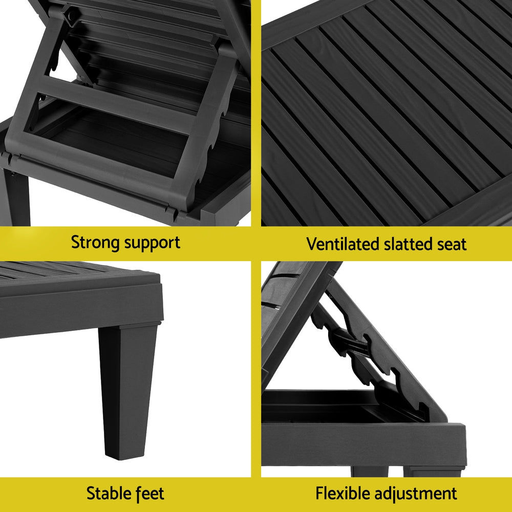 Siena Adjustable Recliner Sun Lounger – Black – 190 cm