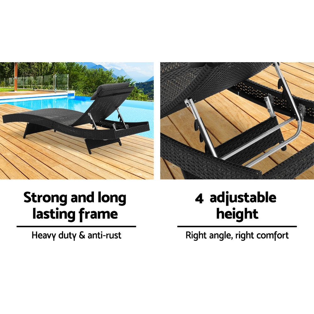 Wicker Sun Lounger with Adjustable Backrest – Black