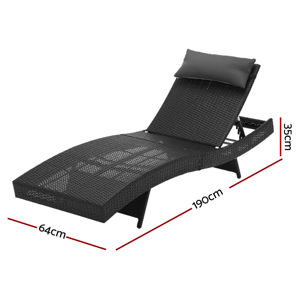 Wicker Sun Lounger with Adjustable Backrest – Black
