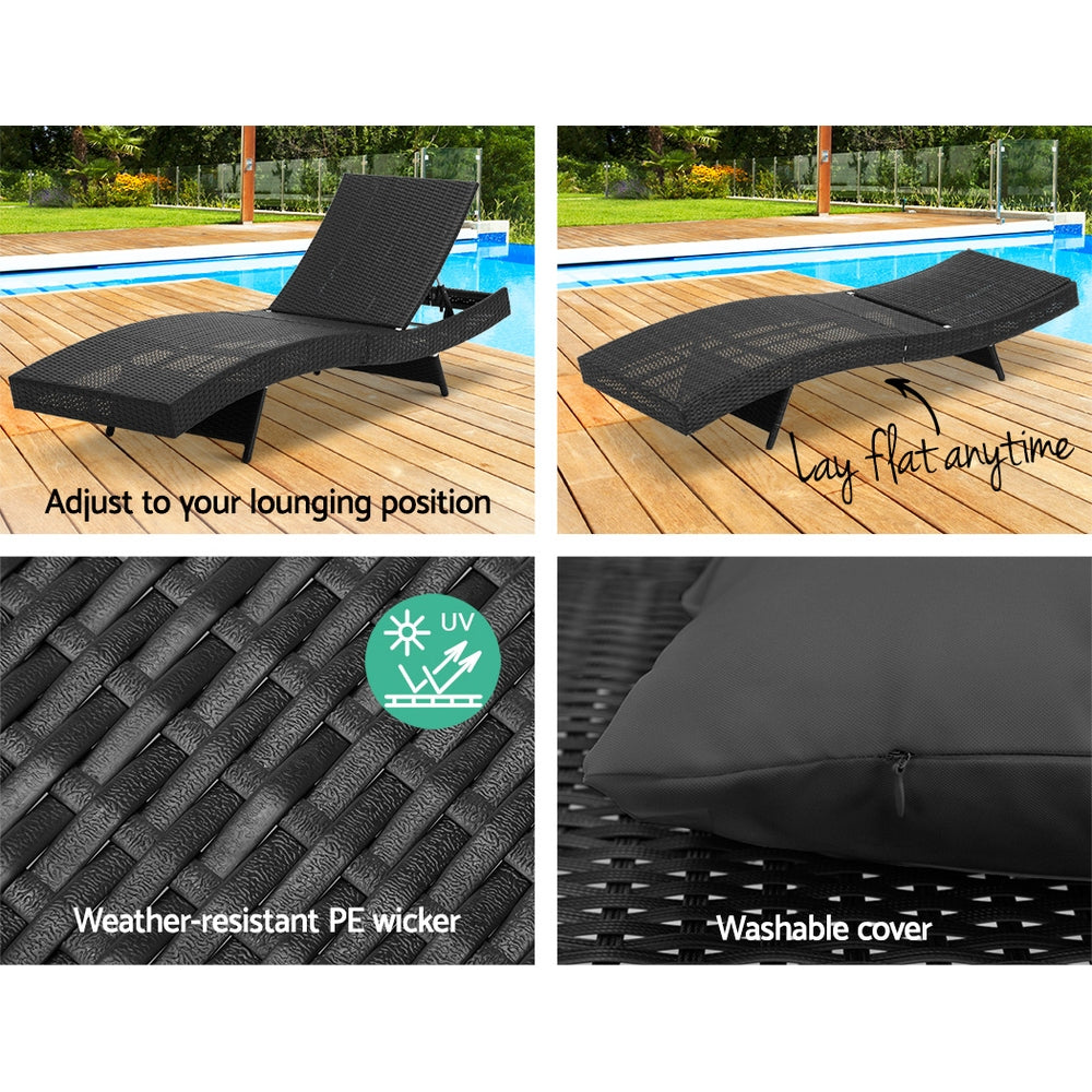 Atlas Wicker Sun Lounger Set – Black – Set of 2