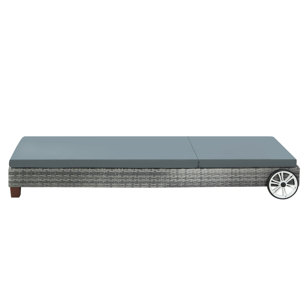 Meridian Wicker Sun Lounger – Grey – Wheels