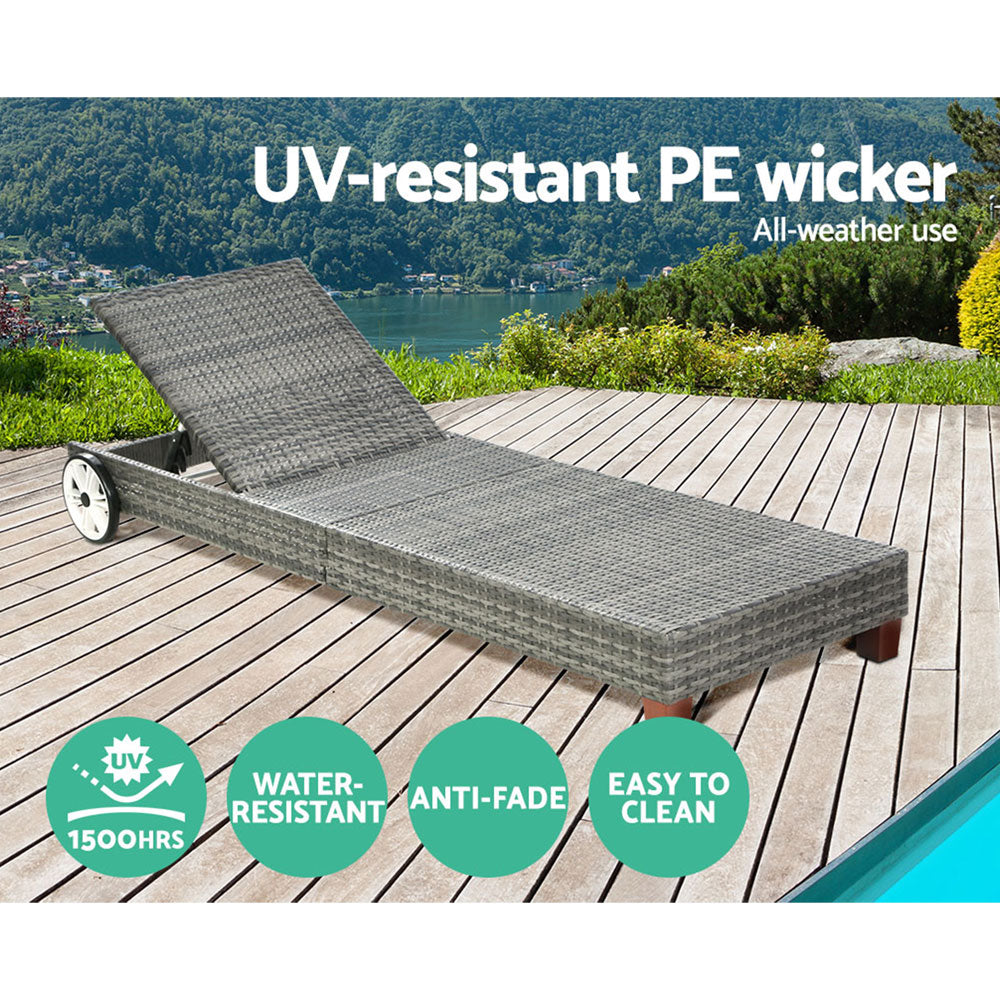 Meridian Wicker Sun Lounger – Grey – Wheels