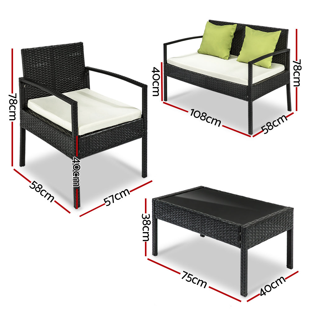 Marston Outdoor Wicker Sofa Set – Black – 4 Seater