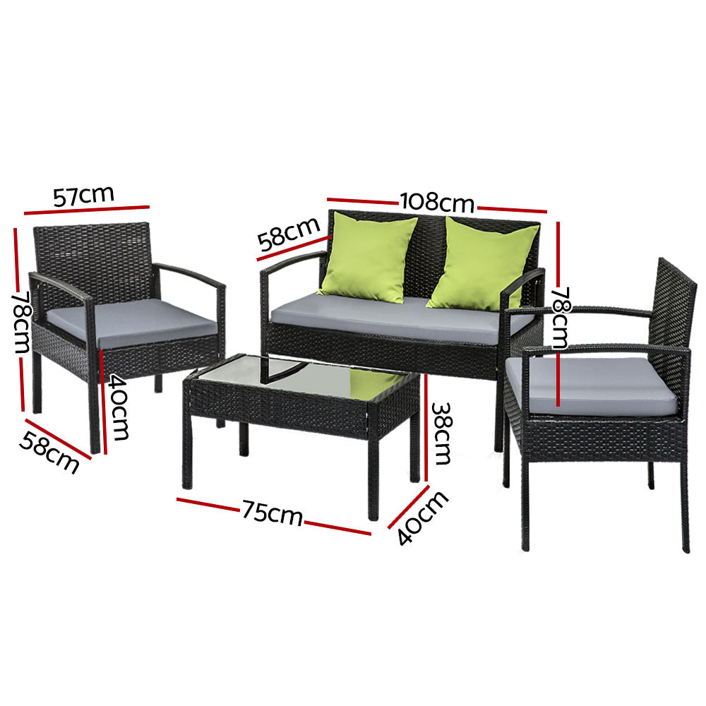 Saipan Outdoor Sofa Set with Storage Cover – Black & Grey – 4 Piece