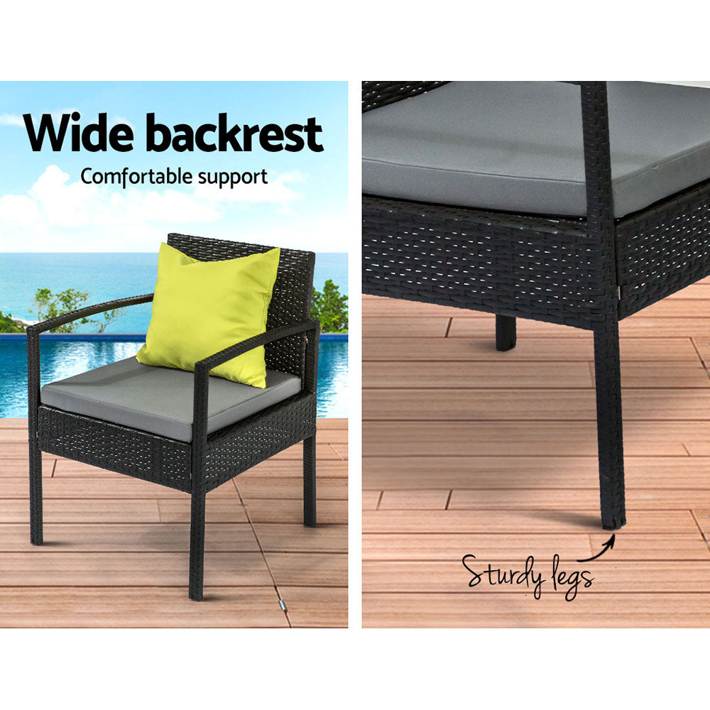 Saipan Outdoor Sofa Set with Storage Cover – Black & Grey – 4 Piece