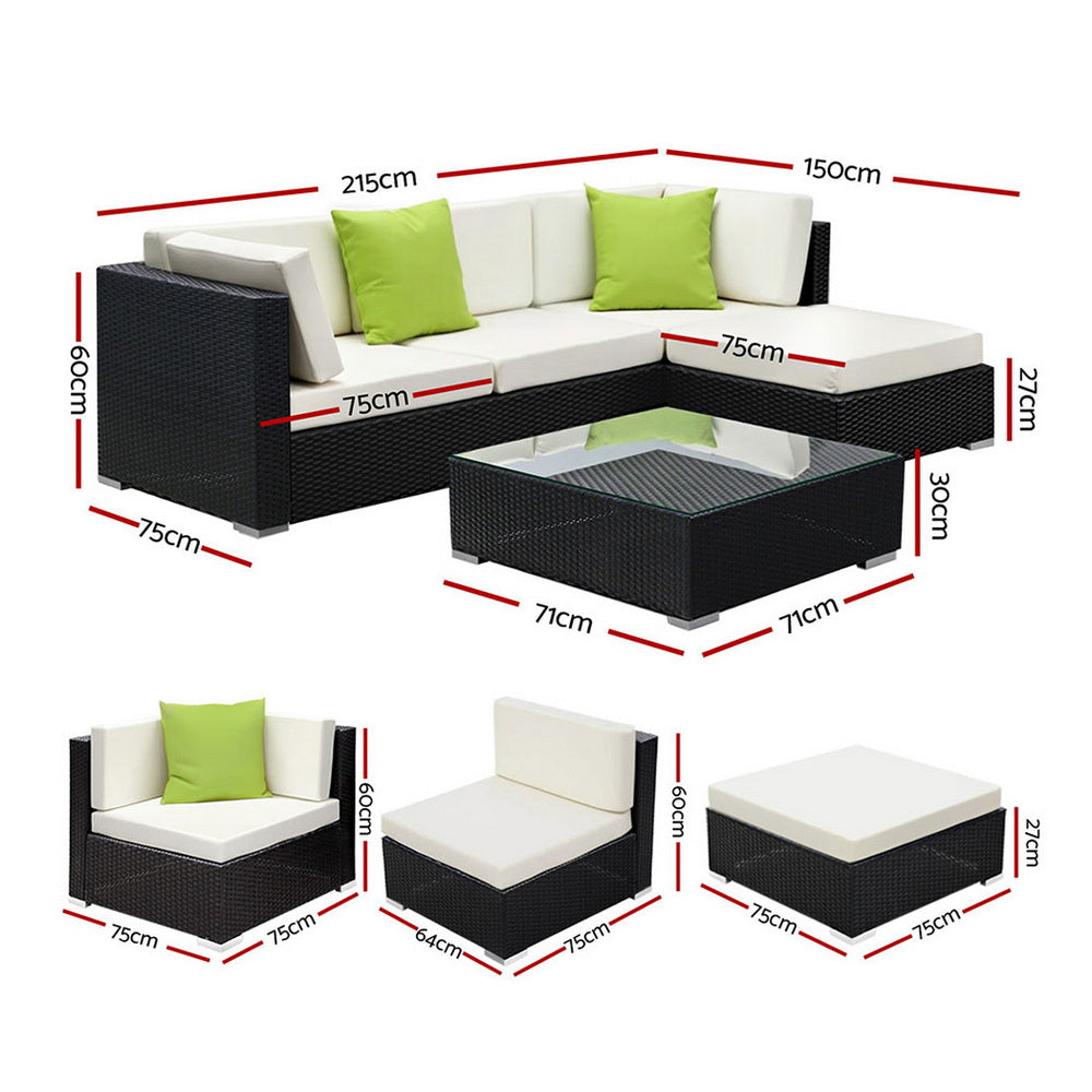 Arlo Outdoor Sofa Set – Black – 5 Piece
