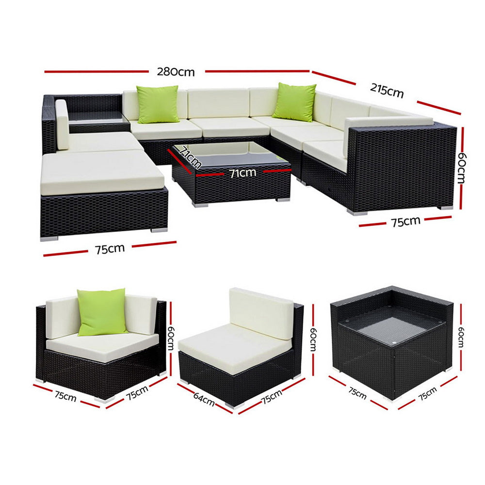Nova Outdoor Sofa Set – Black – 9 Piece