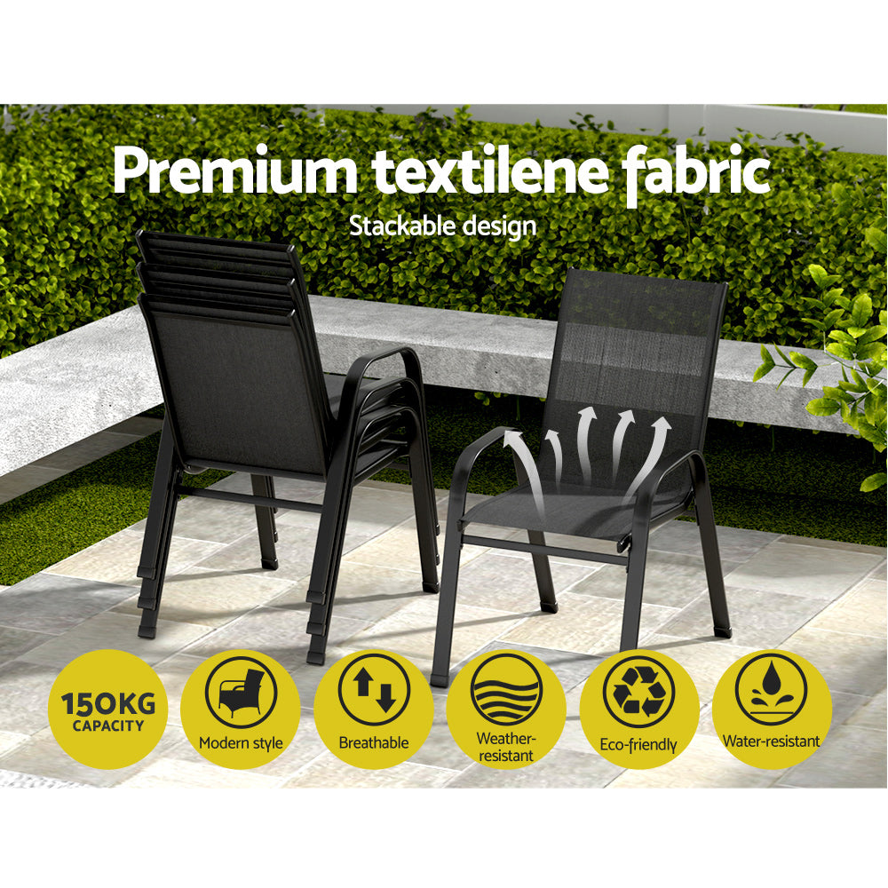 Traverse Stackable Patio Chairs – Black – Set of 4