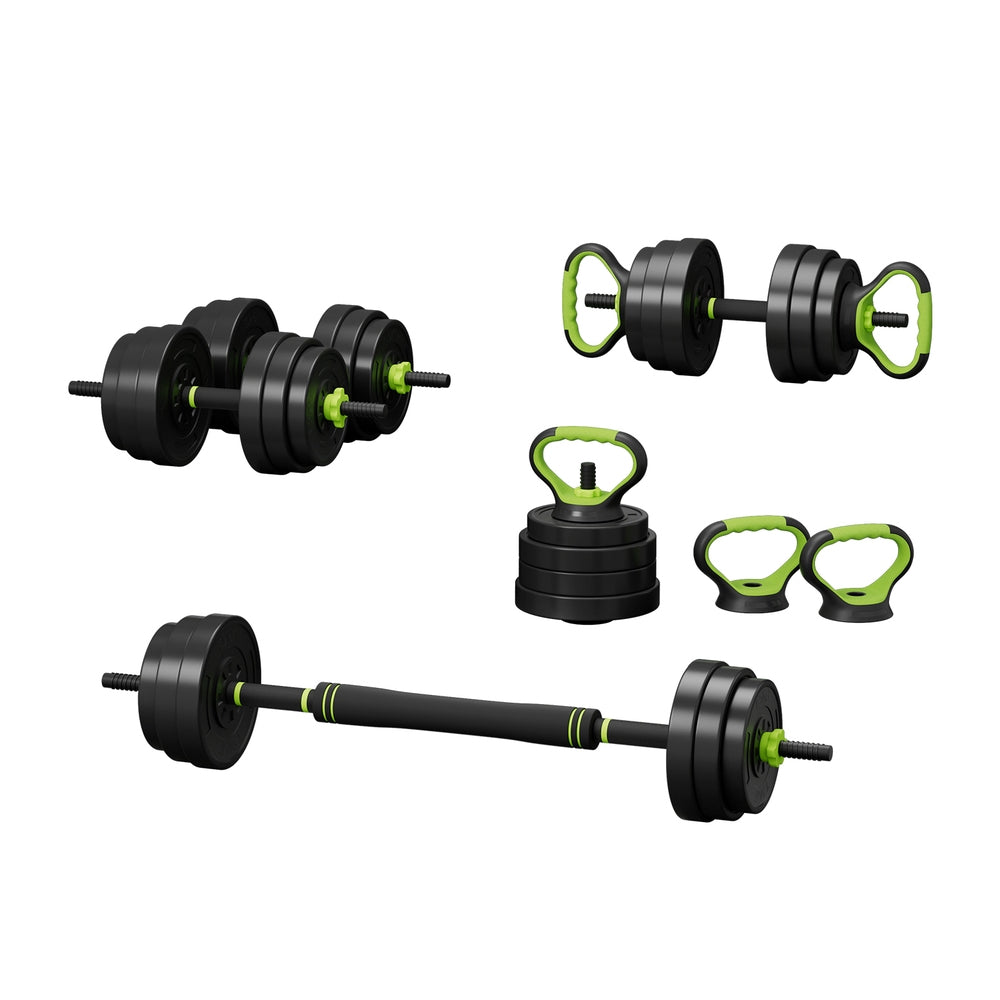 Cove 25kg Adjustable Dumbbells Set Kettle Bell Weight Plates Barbells Gym