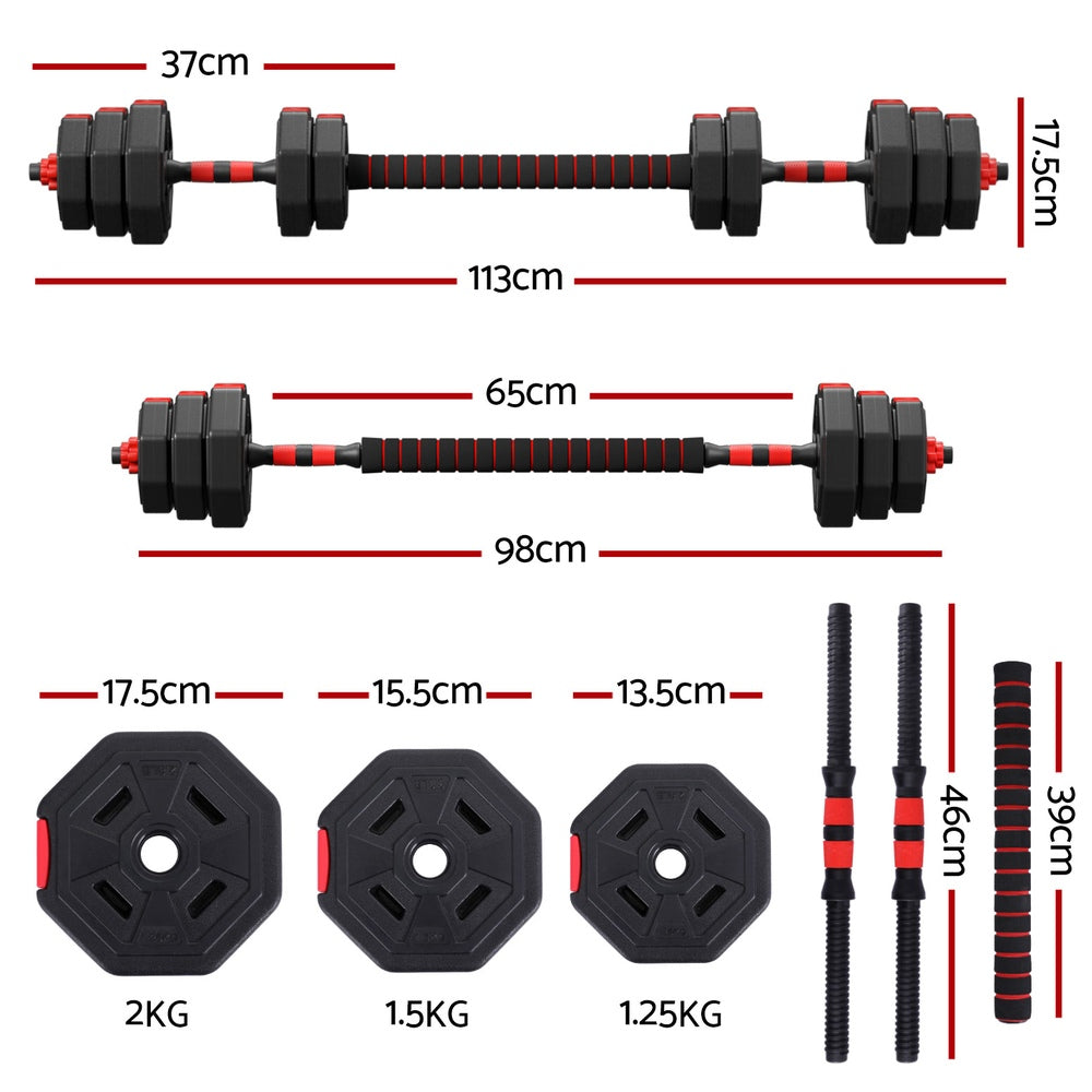 Arlo Adjustable Dumbbell Barbell Set – Black & Red – 20kg