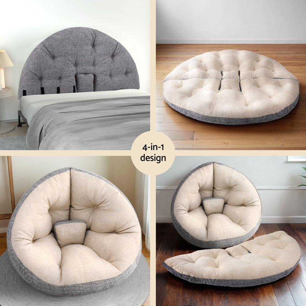 Kyoto Foldable Floor Lounge Sofa Bed – Beige – 180 cm