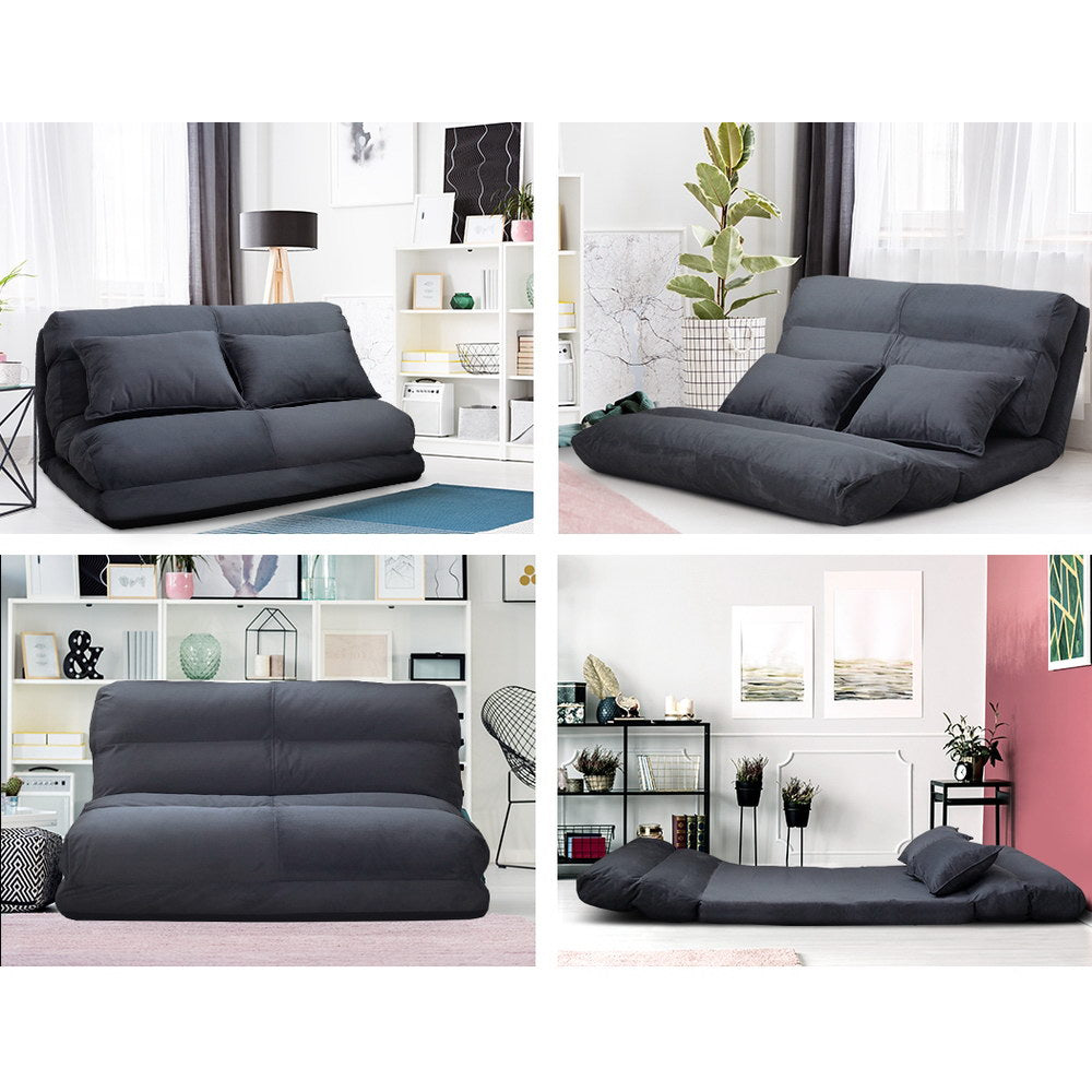 Floor Lounge Sofa Bed 2 - seater Charcoal Suede