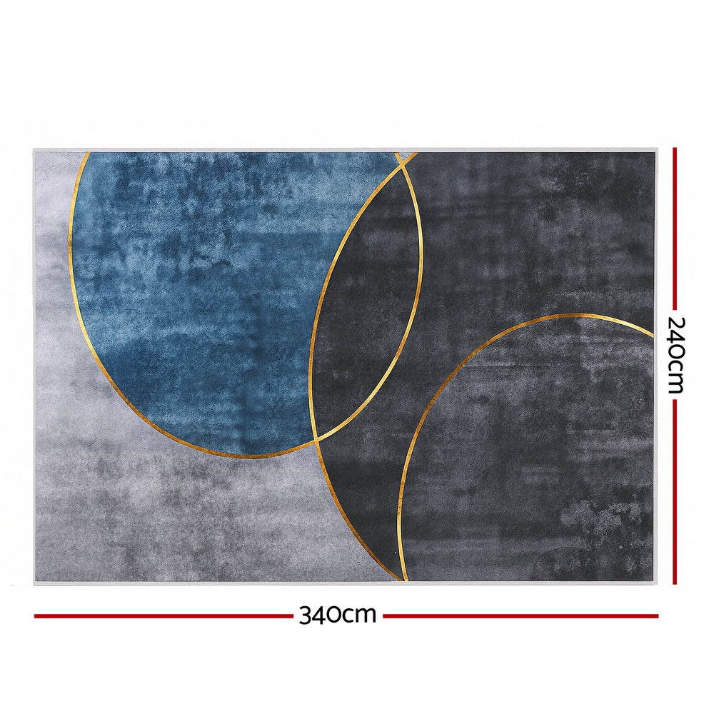 Alderon Washable Floor Rug – Blue & Grey – 240 x 340 cm