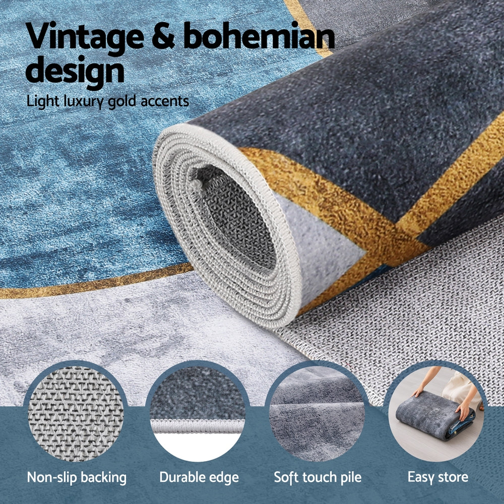 Alderon Washable Floor Rug – Blue & Grey – 240 x 340 cm