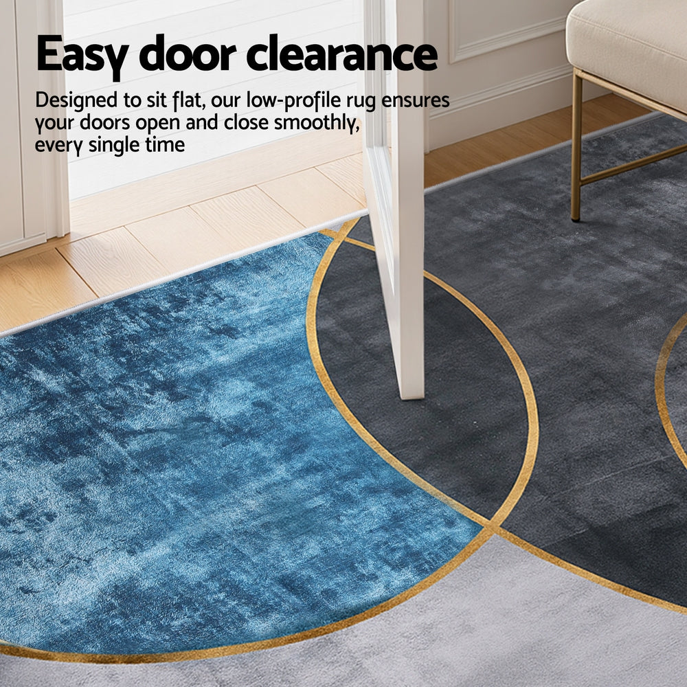 Alderon Washable Floor Rug – Blue & Grey – 240 x 340 cm