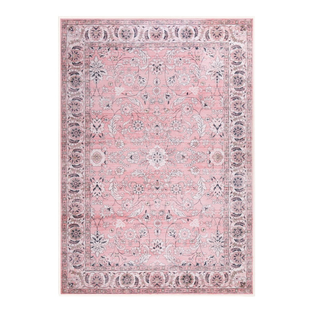 Adaline Vintage Floral Washable Rug – Pink – 240 × 340 cm