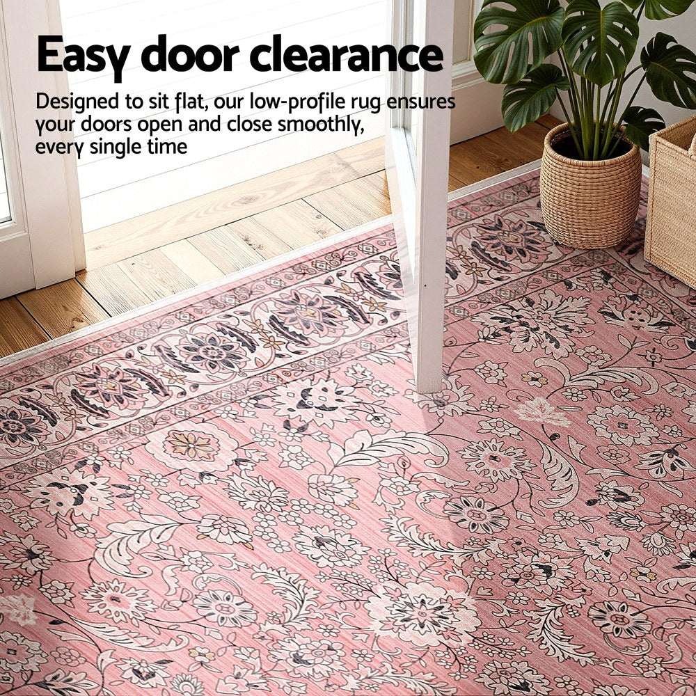 Adaline Vintage Floral Washable Rug – Pink – 240 × 340 cm
