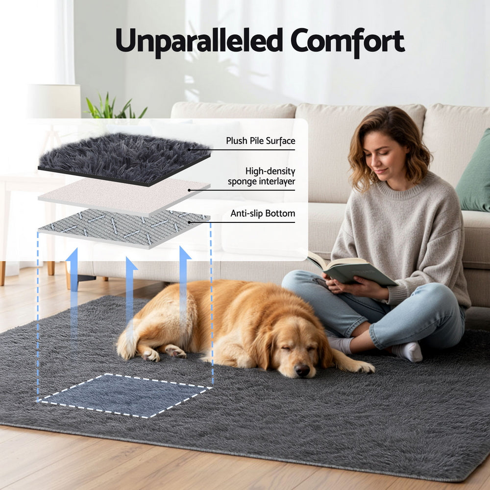 Luxe Shaggy Area Rug – Grey – 140 x 200 cm