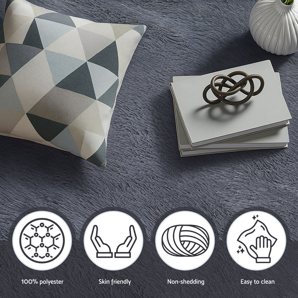 Luxe Shaggy Area Rug – Grey – 140 x 200 cm