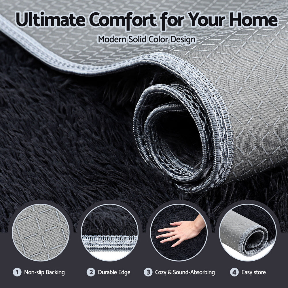 Luxe Shaggy Area Rug – Black – 200 x 230 cm