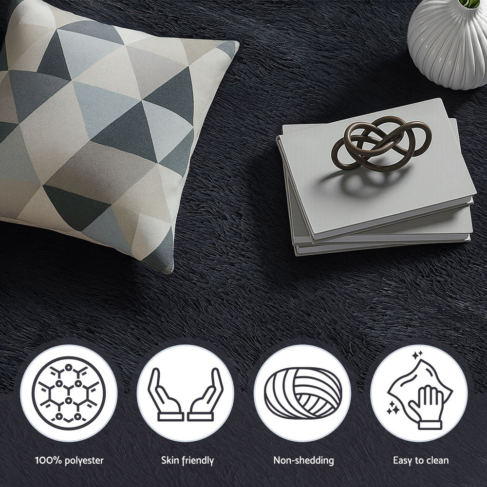 Luxe Shaggy Area Rug – Black – 200 x 230 cm