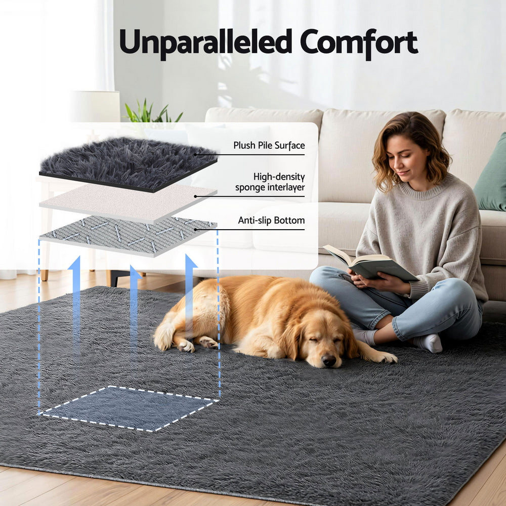Luxe Shaggy Area Rug – Grey – 200 x 230 cm