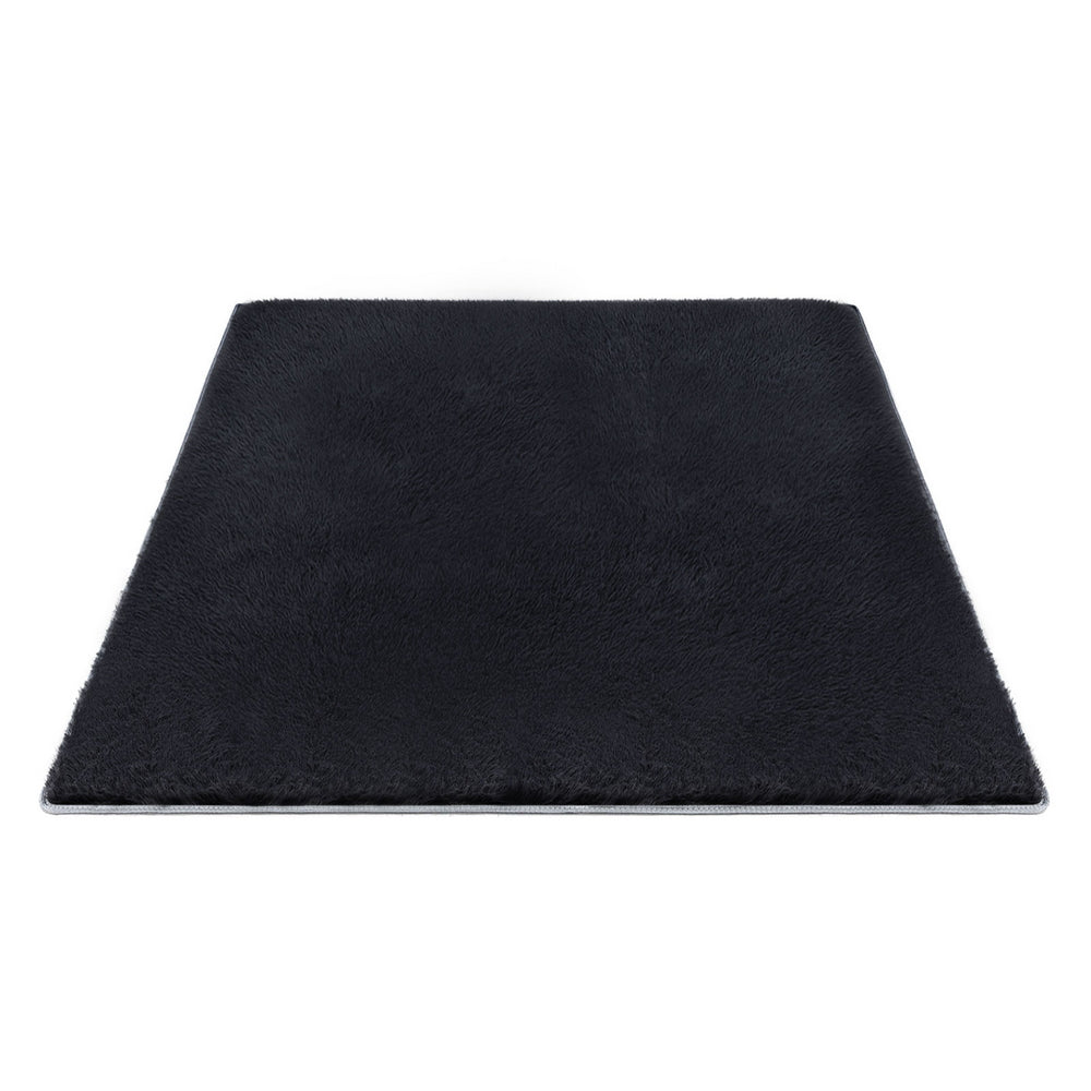 Floor Rug Plush Area Shaggy Rug Living Room Bedroom Carpet Black