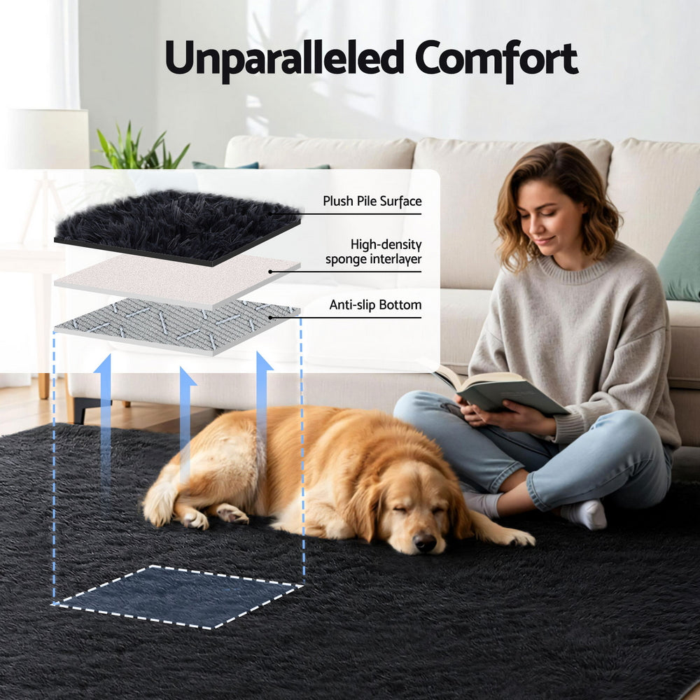 Luxe Shaggy Area Rug – Black – 200 x 290 cm