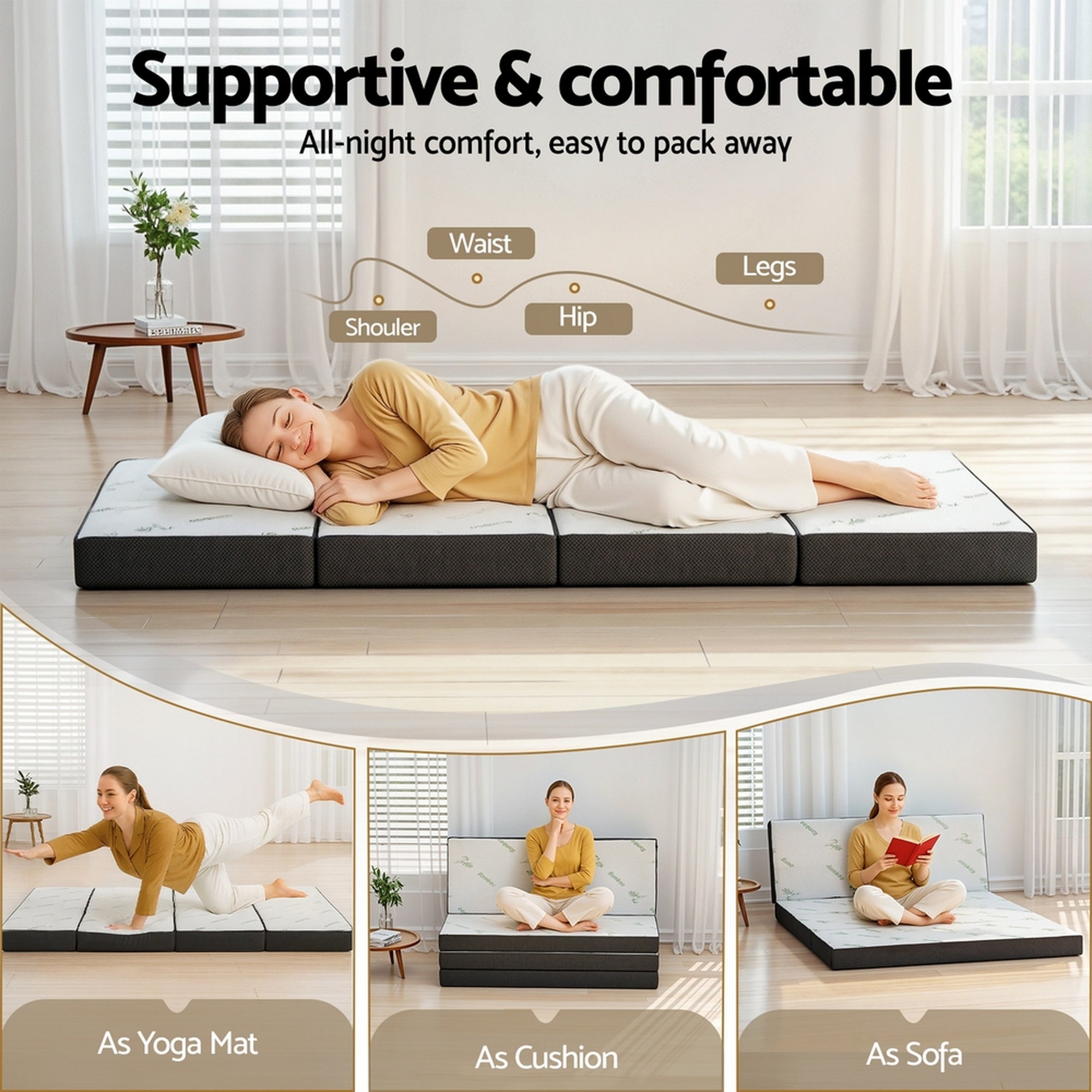 Raffina Bamboo Memory Foam Mattress – Black – Double