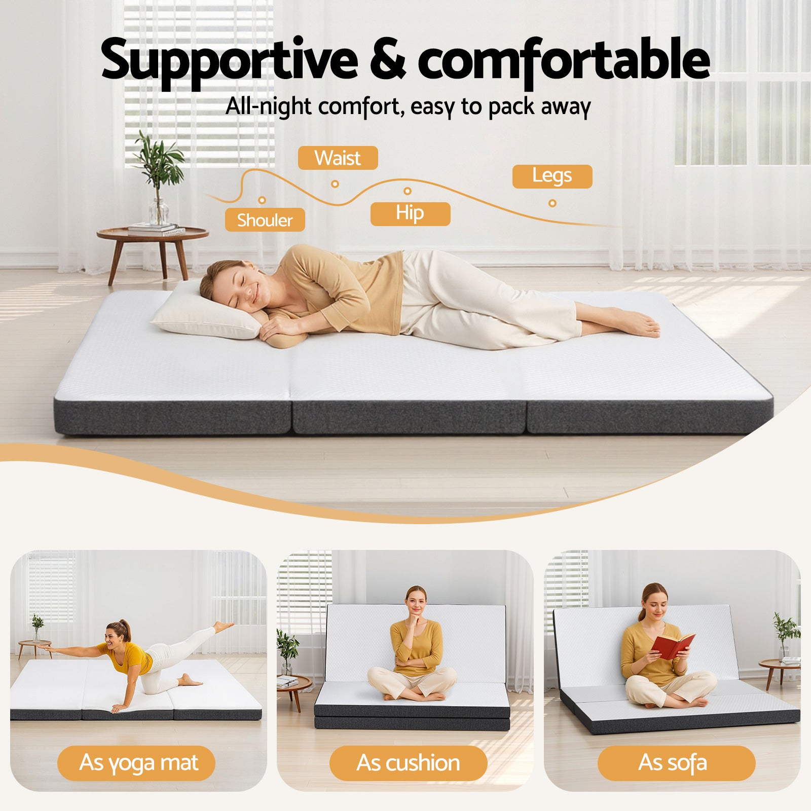 Tranquil Folding Memory Foam Mattress – White – Queen