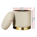 Round Velvet Storage Ottoman – Cream