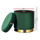 Round Velvet Storage Ottoman – Green