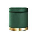 Round Velvet Storage Ottoman – Green
