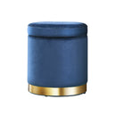 Round Velvet Storage Ottoman – Navy