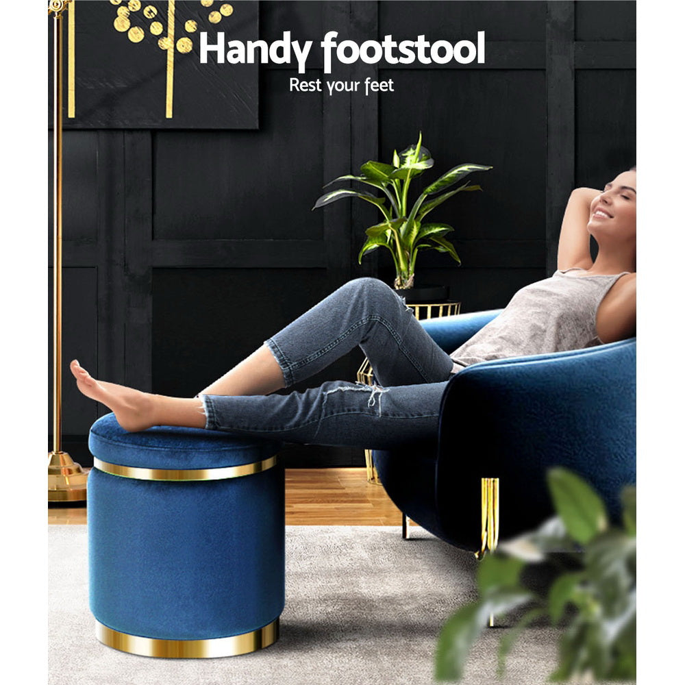 Marlena Velvet Footstool – Blue – Standard