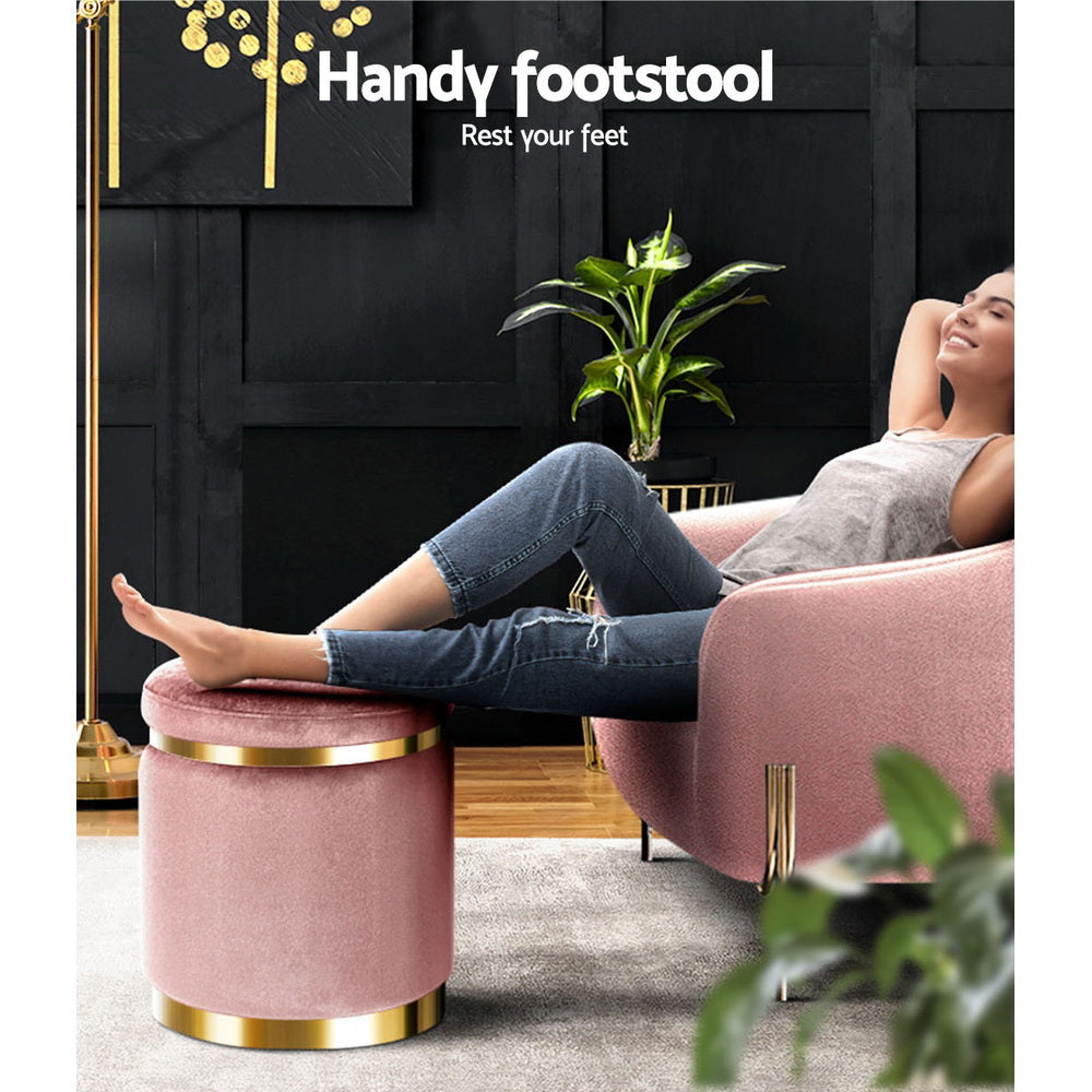 Marlena Velvet Footstool – Pink – Standard