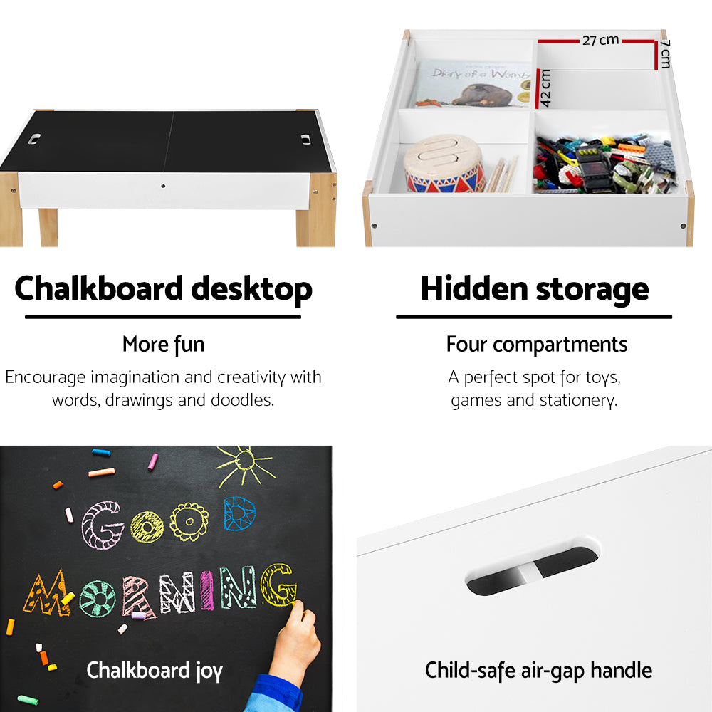 Beckham Kids Table and Chairs Set with Storage – White – Set of 3