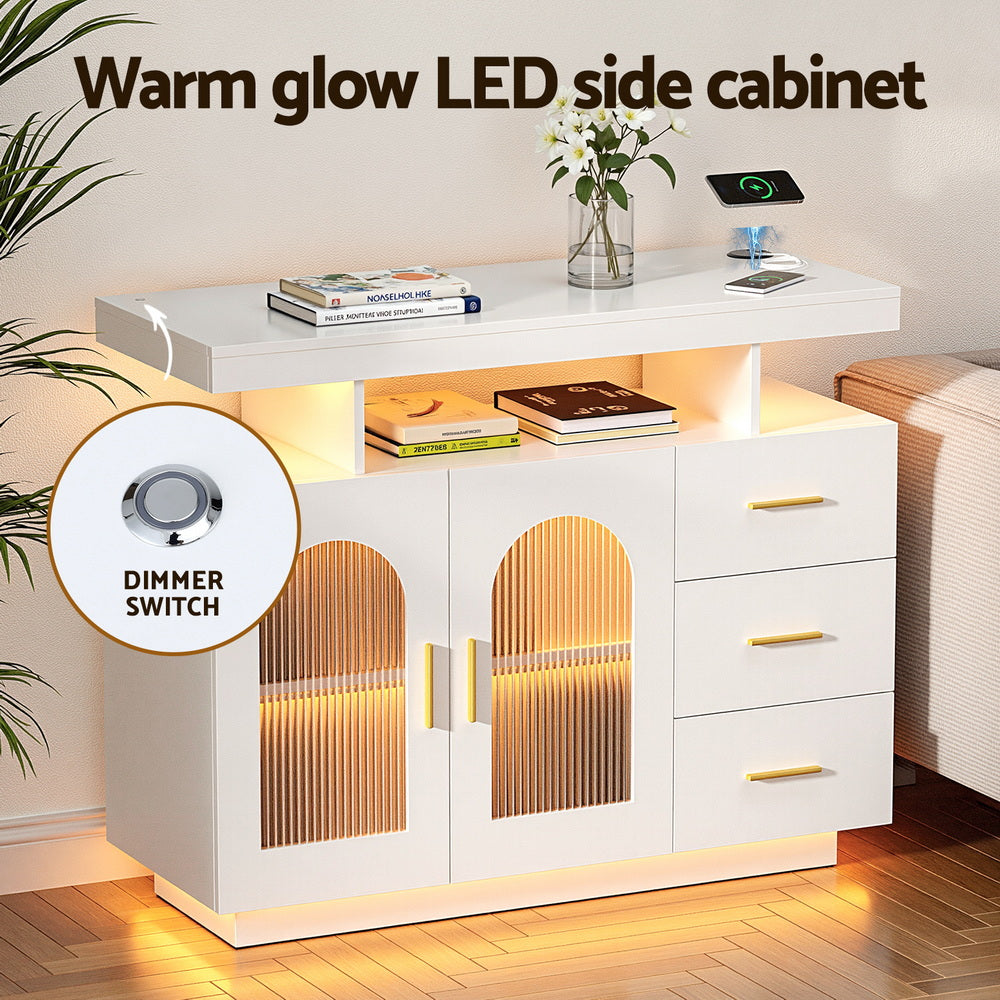 Valdez LED Buffet Sideboard with Clear Doors – White