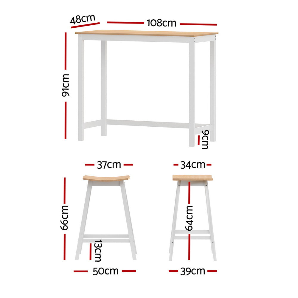 Marston Solid Wood Bar Table and Stool Set – Pine & White – Set of 2