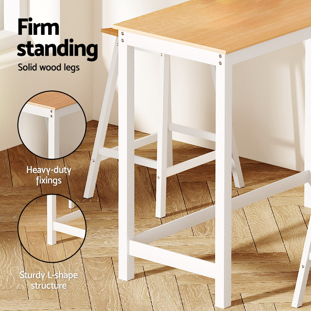 Marston Solid Wood Bar Table and Stool Set – Pine & White – Set of 2
