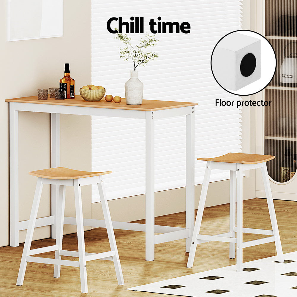 Marston Solid Wood Bar Table and Stool Set – Pine & White – Set of 2